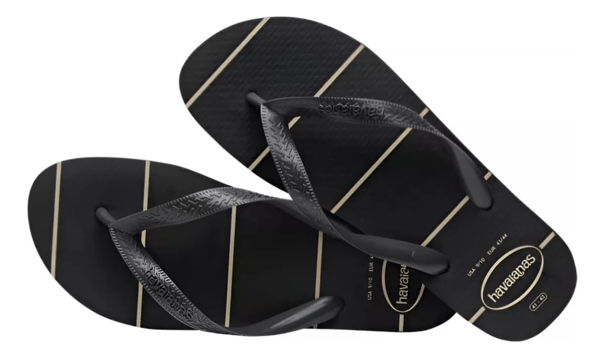 Chinelo Havaianas Color Essential Preto com Listras Brancas