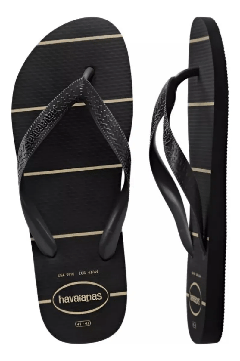 Chinelo Havaianas Color Essential Preto com Listras Brancas