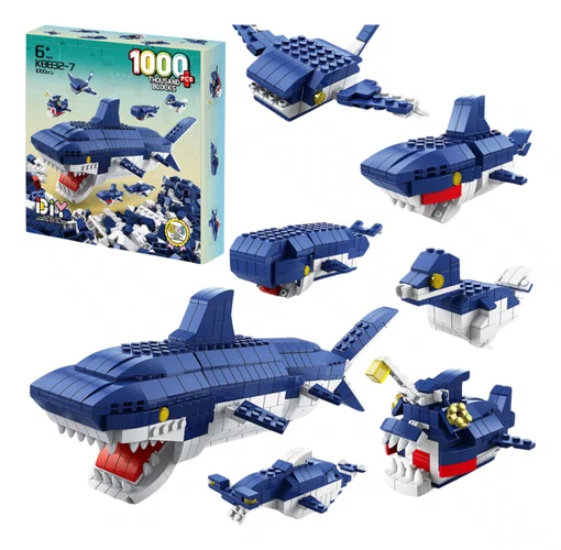 BLOCOS DE MONTAR TUBARAO KIT 1000 PECAS 6 EM 1