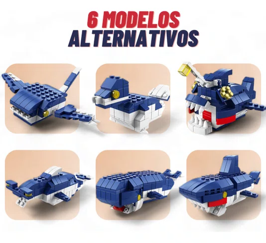 BLOCOS DE MONTAR TUBARAO KIT 1000 PECAS 6 EM 1