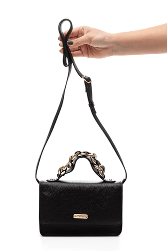 Bolsa Beira Rio Flap Feminina Botão Magnético Preto com Alça de Correntes