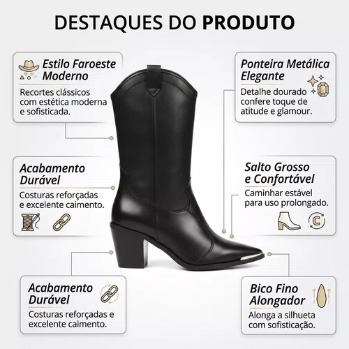 Bota Country Moleca Ana Castela Bico Fino Preto