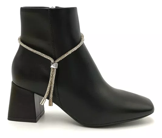 Bota Feminina Preto Cano Curto Tira Cristal Vizzano