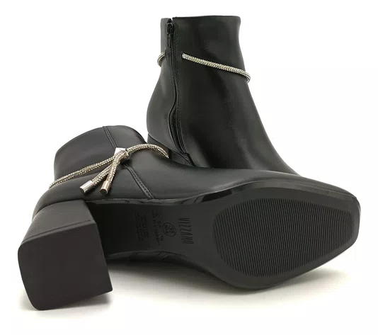 Bota Feminina Preto Cano Curto Tira Cristal Vizzano
