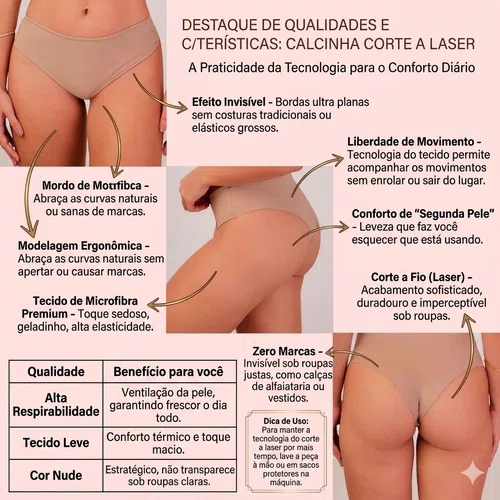 Calcinha Nayane S/ Costura Feminino Bege