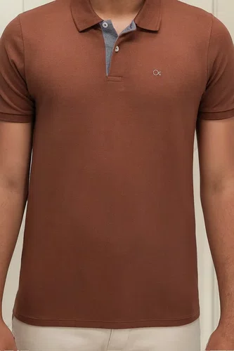 Camisa Polo Básica Masculina Ogochi Marrom