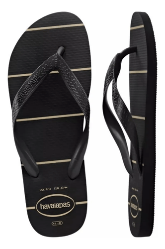 Chinelo Havaianas Color Essential Preto com Listras Brancas