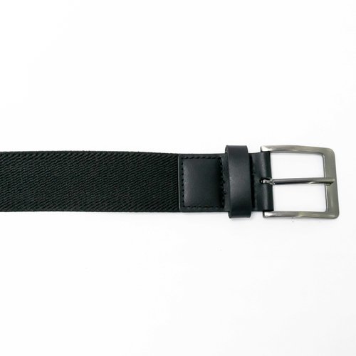 Cinto Fasolo Elástico Preto com Couro Liso