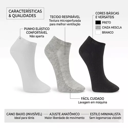 Kit 3 Pares Meias Winston Cano Curto 34 a 38