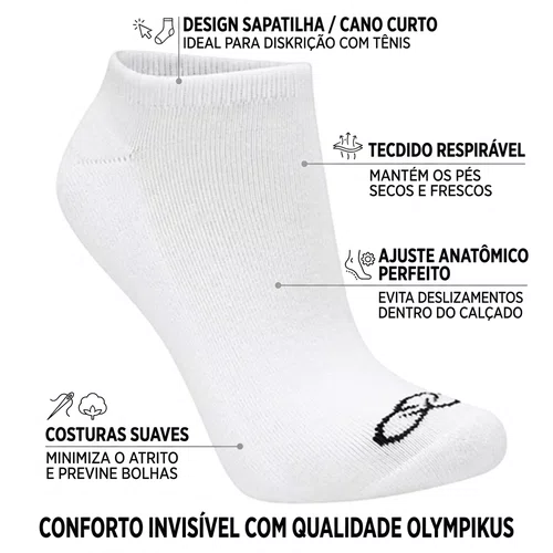 Kit Meia Olympikus Cano Curto Invisivel 33 a 38