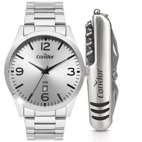 Kit Relogio Condor Technos Masculino Prata com Canivete