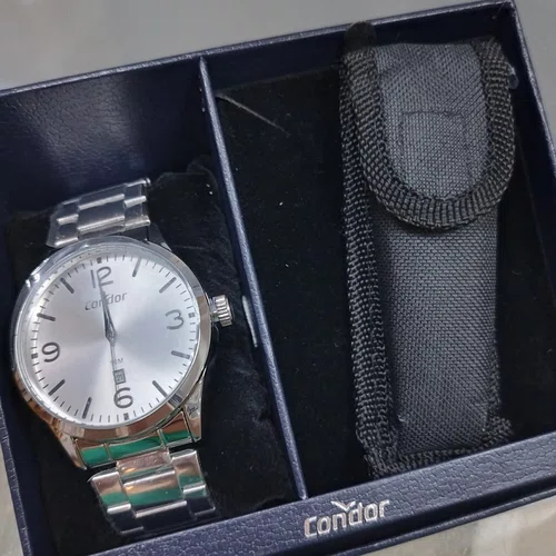 Kit Relogio Condor Technos Masculino Prata com Canivete