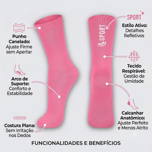 Meia Lupo Sport Nova York Emana Movimento Cano Longo 33-36 / 37-40 Rosa