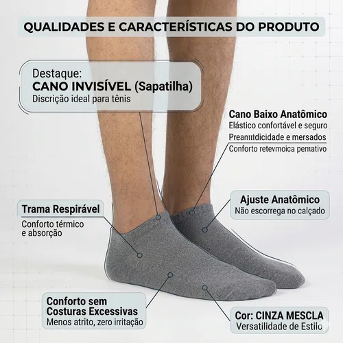Meia Winston Cano Curto Cinza 37 a 40
