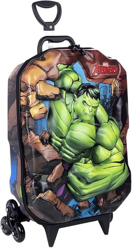 Mochila Infantil 3D Rodinha Tripla Diplomata Hulk