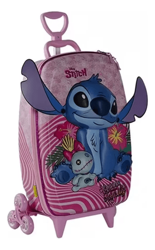 Mochila Infantil 3D Rodinha Tripla Diplomata Stitch