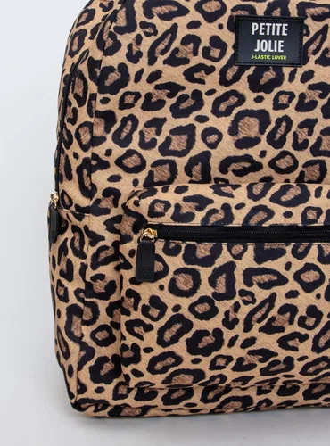 Mochila Petite Jolie Teen Onça Pj11055ii Acambamento Dos Ferragens Ouro Cor Marrom-claro Correia De Ombro Preto