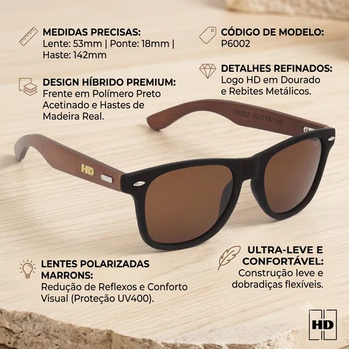 Óculos de Sol Hd Waikiki Brown Polarizado Lentes Marrom