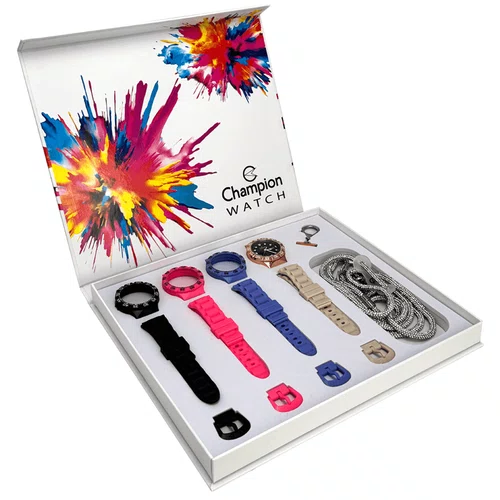Relogio Champion Original Troca Pulseiras Fundo Preto