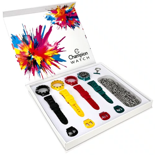 Relogio Champion Original Troca Pulseiras Fundo Preto + Corrente