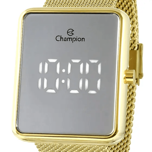 Relógio Champion Quadrado Digital Led Dourado Tela Espelhada