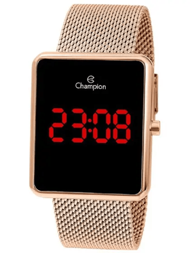 Relógio Champion Rosé Gold Quadrado Digital Led Tela Preta
