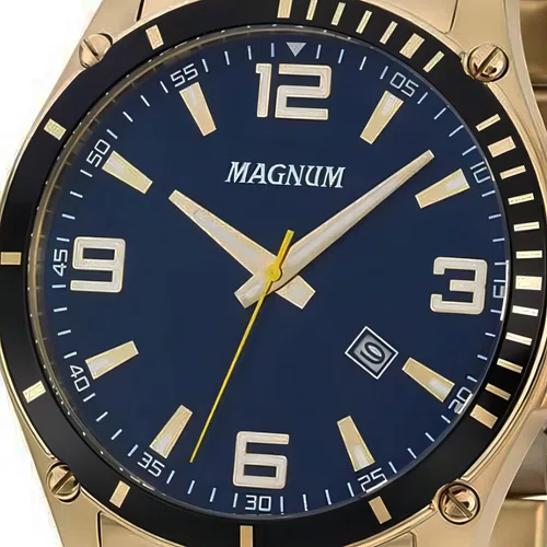 Relógio Masculino Magnum Analógico - Dourado Cor do fundo Azul
