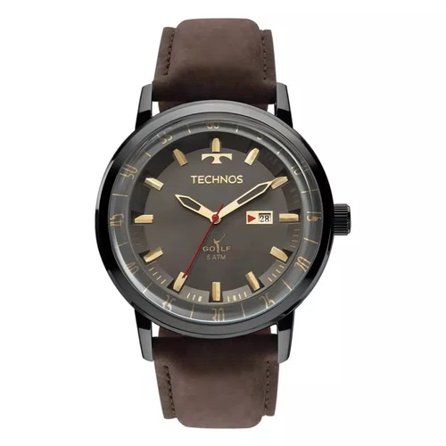 Relogio Technos Masculino Golf Grafite Couro Marrom Original