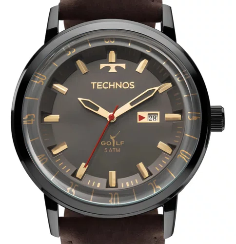 Relogio Technos Masculino Golf Grafite Couro Marrom Original
