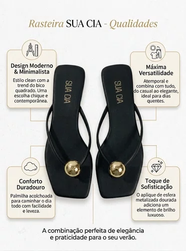 Sandalia de Dedo Rasteira Sua Cia Preto