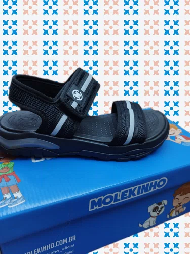 Sandalia Infantil Molekinho Preto com Tiras Brancas