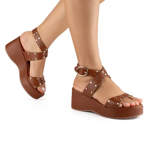 Sandalia Mississipi Berteli Tabaco Feminino Salto Anabela