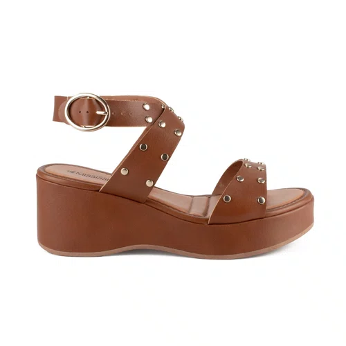 Sandalia Mississipi Berteli Tabaco Feminino Salto Anabela