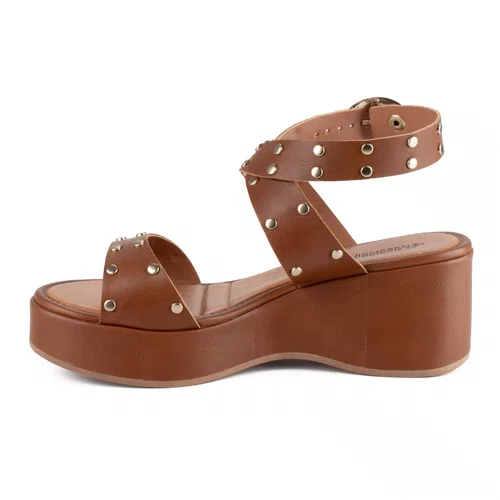 Sandalia Mississipi Berteli Tabaco Feminino Salto Anabela