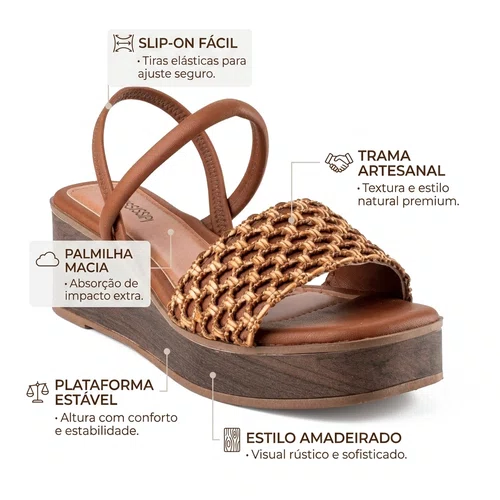 Sandalia Mississipi Tabaco Salto Anabela Feminino