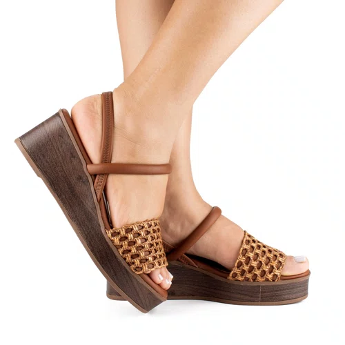 Sandalia Mississipi Tabaco Salto Anabela Feminino