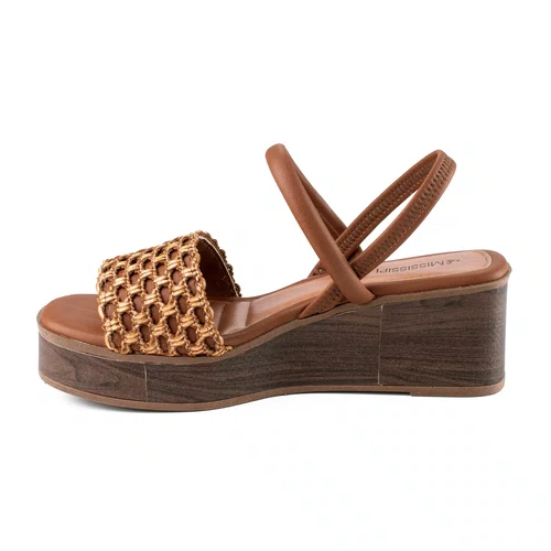 Sandalia Mississipi Tabaco Salto Anabela Feminino