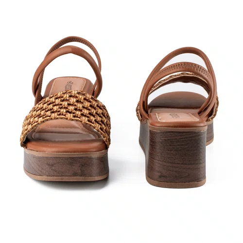 Sandalia Mississipi Tabaco Salto Anabela Feminino