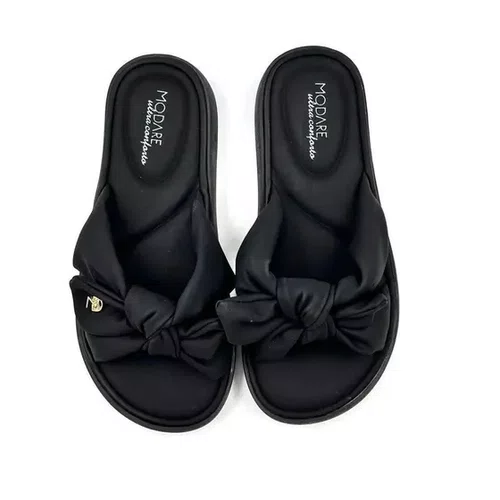 Sandalia Modare Slide Nobuck Feminino Preto com Lacinho Ultra Conforto