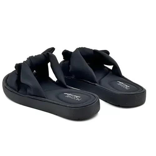 Sandalia Modare Slide Nobuck Feminino Preto com Lacinho Ultra Conforto