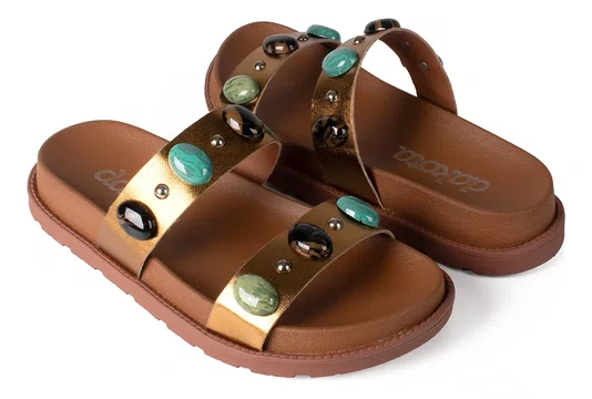 Sandália Papete Feminina Dakota Slide Namaste Conforto Bronze
