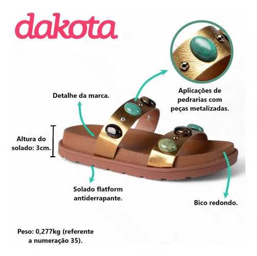 Sandália Papete Feminina Dakota Slide Namaste Conforto Bronze