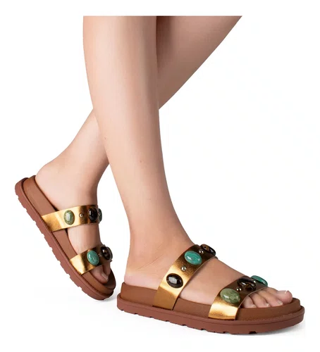 Sandália Papete Feminina Dakota Slide Namaste Conforto Bronze