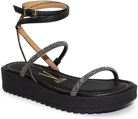 Sandália Plataforma Vizzano Feminino Tiras Strass Casual Preto