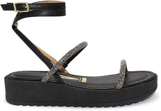 Sandália Plataforma Vizzano Feminino Tiras Strass Casual Preto