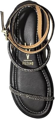 Sandália Plataforma Vizzano Feminino Tiras Strass Casual Preto