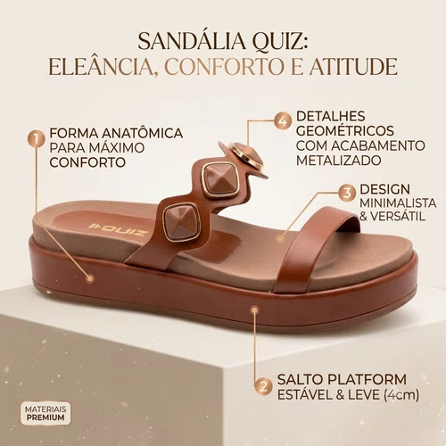 Sandalia Quiz Salto Anabela com Tiras em Pedras