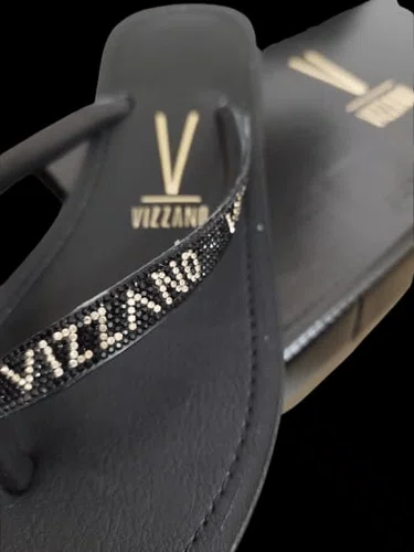 Sandália Rasteira Feminina Vizzano Com Brilho Preto