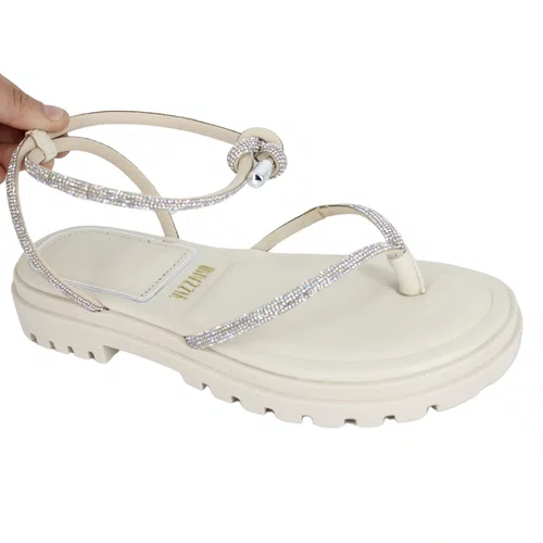 Sandalia Vizzano Feminina Branco Off Cristal com Strass Amarração