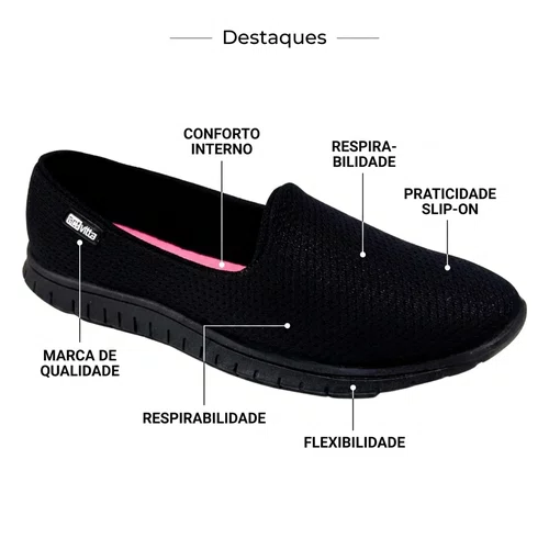 Sapato Actvitta Slip On Feminino Preto